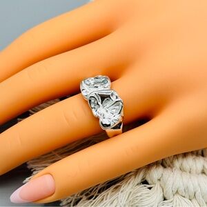 925 Geometric Handmade Irregular Stone Shape Ring